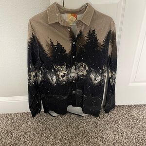 Kith Tan and Black Ludlow Wolf Print Casual Button Down Shirt